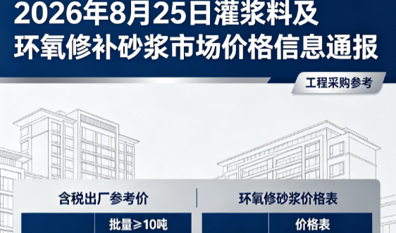 金牛2026年8月25日灌浆料及环氧修补砂浆市场价格信息通报